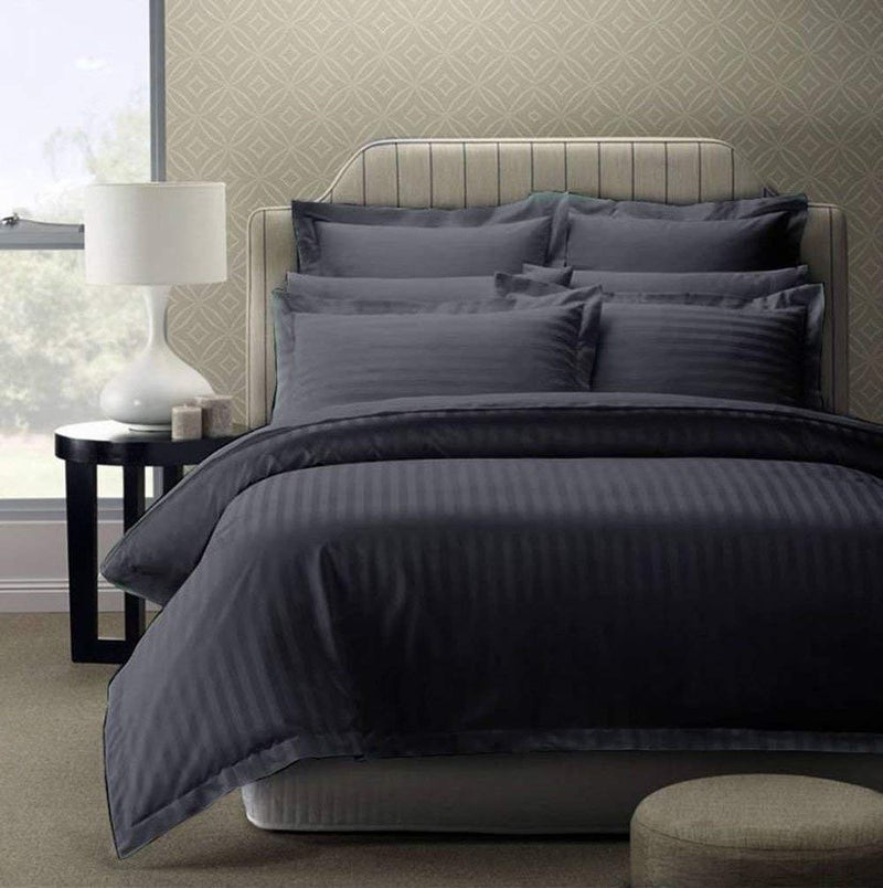 Purav Light Microfiber Flat Double Bed Bedsheet| Plain Striped Cotton Bedsheet with 2 Pillow Covers for King Size Bed| Supersoft 340 TC| Breathable| Wrinklefree| Size: 90x100 inch| Grey Color - Image 5