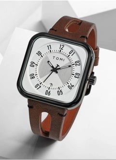TOMI TOMI Analog Watch With Brown Leather Strap For Unisex, Includes Date Display On a Daily Basis  - Image 1