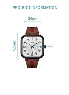 TOMI TOMI Analog Watch With Brown Leather Strap For Unisex, Includes Date Display On a Daily Basis  - Image 5