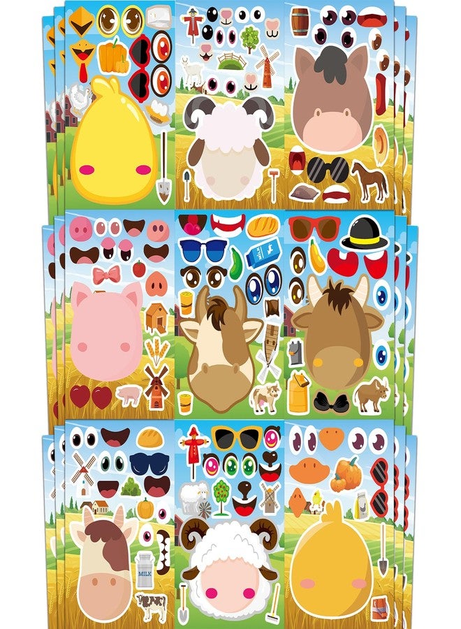 Ozepao 36 Pcs Farm Animals Make-A-Face Sticker Sheets | Mix & Match Your Own Farm Animal Stickers for Kids Ages 2-6 | Farm Animal Party Supplies, Birthday Decorations, Crafts & Activities - Image 1