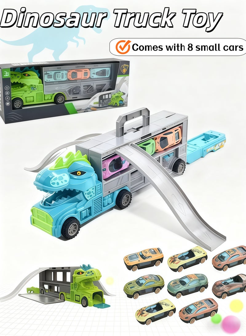 إيزي سو ألعاب شاحنة ديناصورات مع 8 سيارات صغيرة، سيارة نقل، شاحنة نقل، ألعاب ديناصورات للأطفال من سن 3 إلى 5 سنوات، شاحنات ألعاب للأولاد، شاحنة نقل ديناصورات كبيرة - Image 1