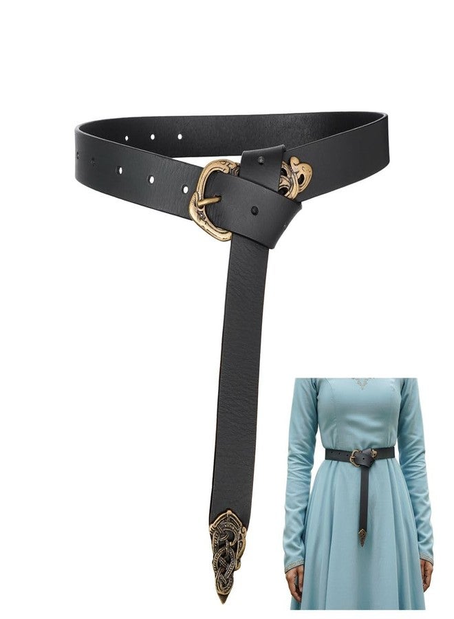 ميثروجان حزام ميثروجان الجلدي من العصور الوسطى، حزام فايكنج من عصر النهضة بإبزيم نحاسي، مناسب للفعاليات التي تعود للعصور الوسطى، وألعاب تقمص الأدوار الحية، وإعادة تمثيل الأحداث التاريخية، ومهرجانات عصر النهضة، وحفلات الأزياء التنكرية - أسود، 50 بوصة - Image 1