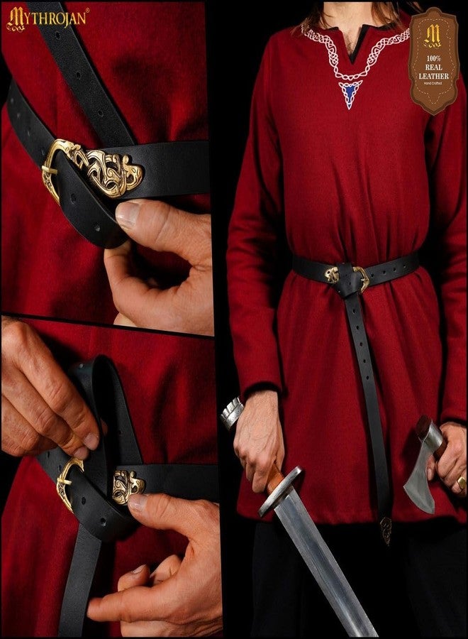 ميثروجان حزام ميثروجان الجلدي من العصور الوسطى، حزام فايكنج من عصر النهضة بإبزيم نحاسي، مناسب للفعاليات التي تعود للعصور الوسطى، وألعاب تقمص الأدوار الحية، وإعادة تمثيل الأحداث التاريخية، ومهرجانات عصر النهضة، وحفلات الأزياء التنكرية - أسود، 50 بوصة - Image 3