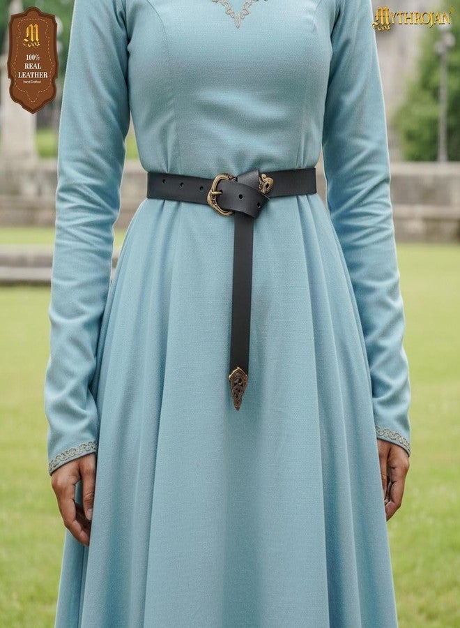 ميثروجان حزام ميثروجان الجلدي من العصور الوسطى، حزام فايكنج من عصر النهضة بإبزيم نحاسي، مناسب للفعاليات التي تعود للعصور الوسطى، وألعاب تقمص الأدوار الحية، وإعادة تمثيل الأحداث التاريخية، ومهرجانات عصر النهضة، وحفلات الأزياء التنكرية - أسود، 50 بوصة - Image 2