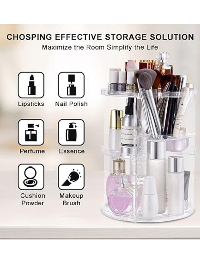 Yuwell - Makeup Organizer 360 Degree Rotating Adjustable Cosmetic Storage Display Case With Multi Layers Large Capacity, Fits Jewelry, MakeUp Brushes, Lipsticks And More, Clear Transparent - Image 1