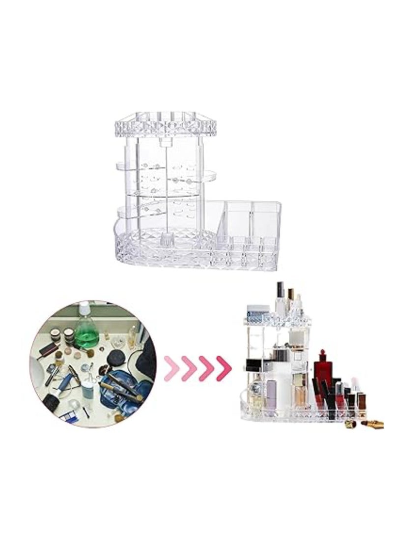 Yuwell - Makeup Organizer 360 Degree Rotating Adjustable Cosmetic Storage Display Case With Multi Layers Large Capacity, Fits Jewelry, MakeUp Brushes, Lipsticks And More, Clear Transparent - Image 1