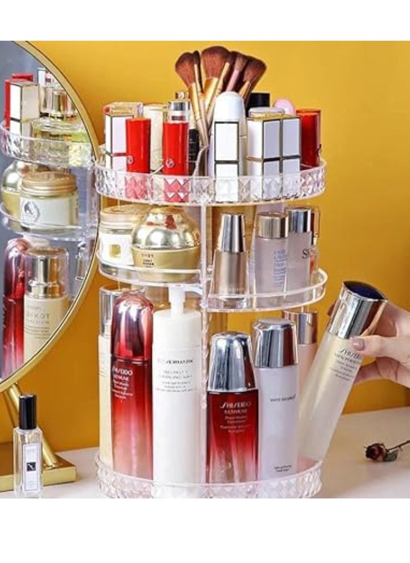 Yuwell - Makeup Organizer 360 Degree Rotating Adjustable Cosmetic Storage Display Case With Multi Layers Large Capacity, Fits Jewelry, MakeUp Brushes, Lipsticks And More, Clear Transparent - Image 1