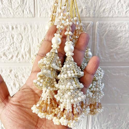 Adikala Craft Store Handmade Ethnic Latkan Tassel Set of 2 for Saree Pallu, Blouse, Suits, Dupatta, Lehenga Decor (Silver 3Layer) - Image 1