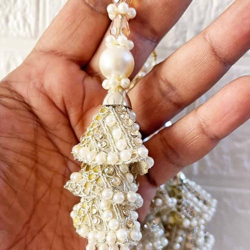 Adikala Craft Store Handmade Ethnic Latkan Tassel Set of 2 for Saree Pallu, Blouse, Suits, Dupatta, Lehenga Decor (Silver 3Layer) - Image 3