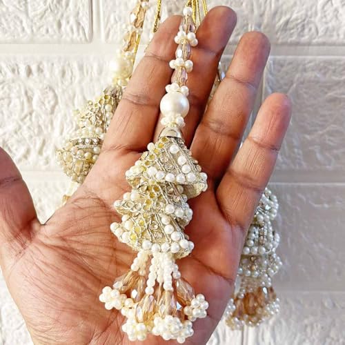 Adikala Craft Store Handmade Ethnic Latkan Tassel Set of 2 for Saree Pallu, Blouse, Suits, Dupatta, Lehenga Decor (Silver 3Layer) - Image 2