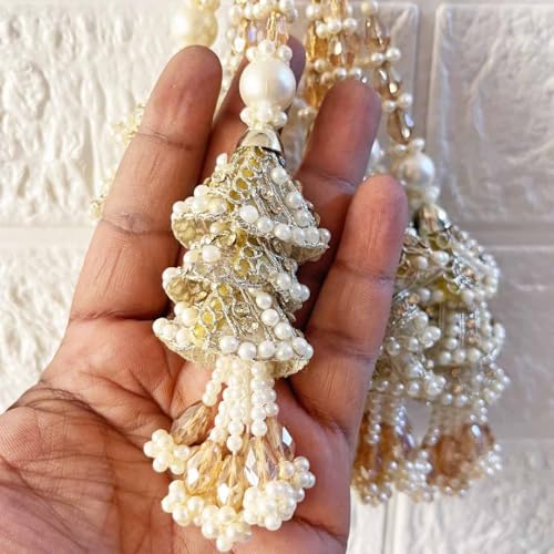 Adikala Craft Store Handmade Ethnic Latkan Tassel Set of 2 for Saree Pallu, Blouse, Suits, Dupatta, Lehenga Decor (Silver 3Layer) - Image 4
