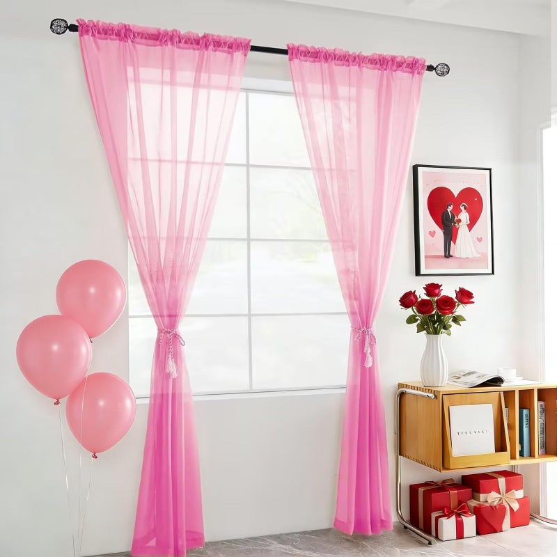 youleyar Solid Sheer Rod Pocket Curtain Voile Draperies 2 Panels White Beige Black Grey Coffee 52 Inch Width 84 Inch Long 1 Pair for Kitchen Bedroom Children Living Room Yard (New Pink,52Wï½˜84L) - Image 2