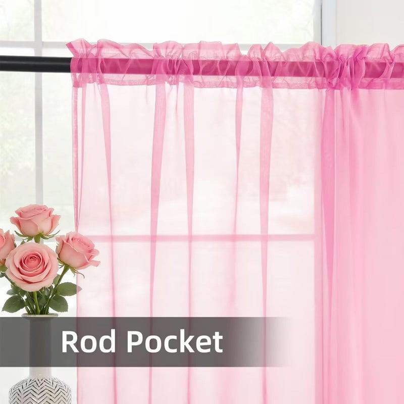 youleyar Solid Sheer Rod Pocket Curtain Voile Draperies 2 Panels White Beige Black Grey Coffee 52 Inch Width 84 Inch Long 1 Pair for Kitchen Bedroom Children Living Room Yard (New Pink,52Wï½˜84L) - Image 3