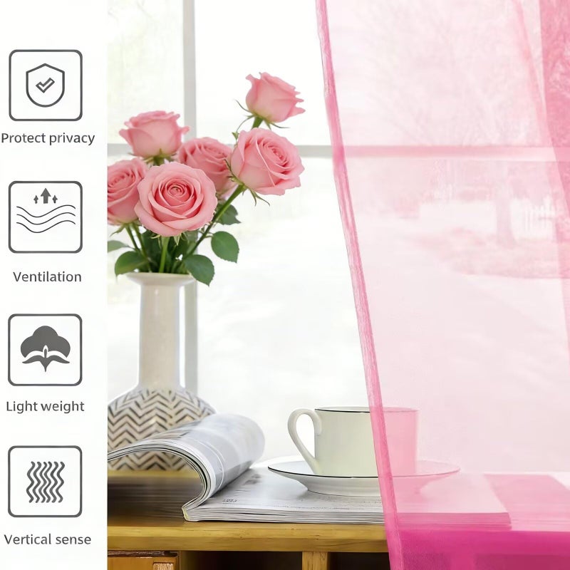 youleyar Solid Sheer Rod Pocket Curtain Voile Draperies 2 Panels White Beige Black Grey Coffee 52 Inch Width 84 Inch Long 1 Pair for Kitchen Bedroom Children Living Room Yard (New Pink,52Wï½˜84L) - Image 4