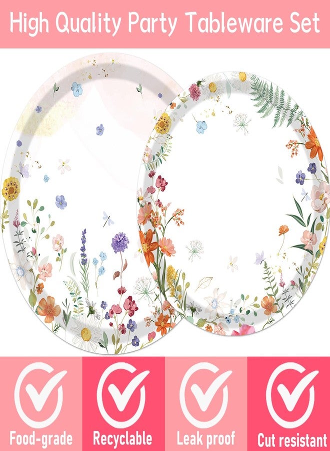 refavor Floral Paper Plates Set - 96PCS Wildflower Party Decorations Supplies Flower Baby in Bloom Baby Shower Decorations Disposable Flower Paper Plates Napkins Tableware Spring Summer Picnic Party - Image 3