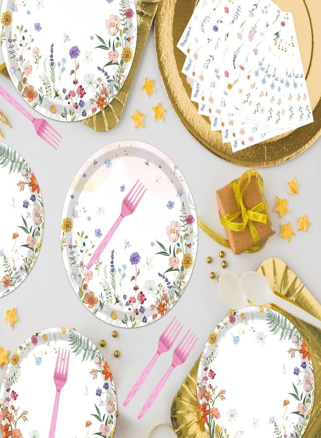 refavor Floral Paper Plates Set - 96PCS Wildflower Party Decorations Supplies Flower Baby in Bloom Baby Shower Decorations Disposable Flower Paper Plates Napkins Tableware Spring Summer Picnic Party - Image 5