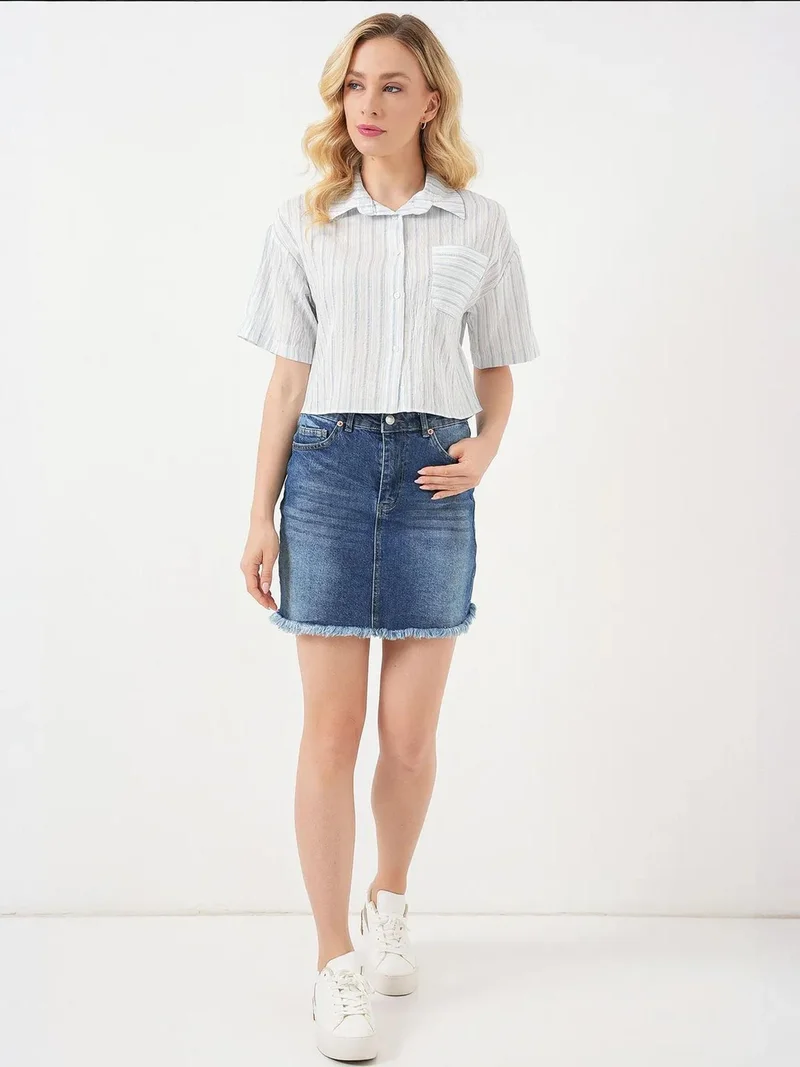 BIG DART BDART Striped Crop Shirt with Pocket