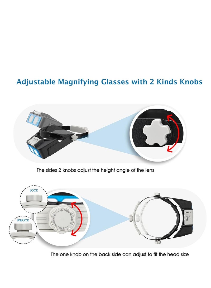 SYOSI Magnifying Glass with Light 1.5X to 3.5X, Rechargeable Magnifying Glasses, Head Mount Magnifier with 4 Lens, Head Magnifying Visor for Close Work Reading Cross Stitch - Image 3