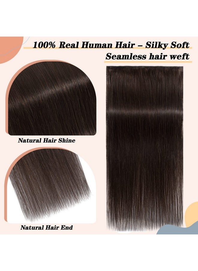 S-noilite - Clip In Hair Extensions Human Hair One Piece/5 Clips/3/4 Full Head Clip In Human Hair Standard Weft Clip In Extensions 100% Real Human Hair Straight 14 Inch (40Cm)45G 02 Dark Brown - Image 1