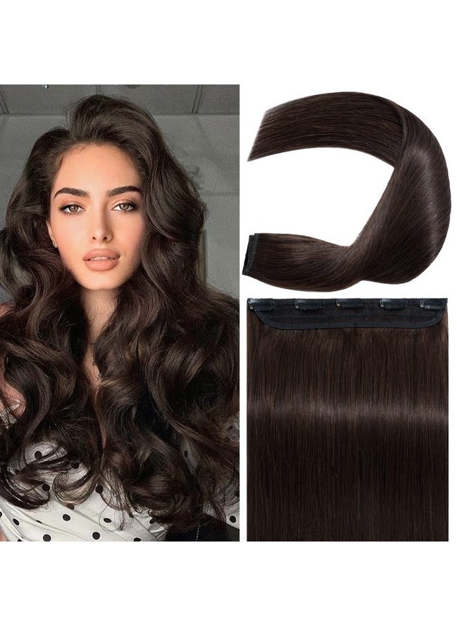 S-noilite - Clip In Hair Extensions Human Hair One Piece/5 Clips/3/4 Full Head Clip In Human Hair Standard Weft Clip In Extensions 100% Real Human Hair Straight 14 Inch (40Cm)45G 02 Dark Brown - Image 1