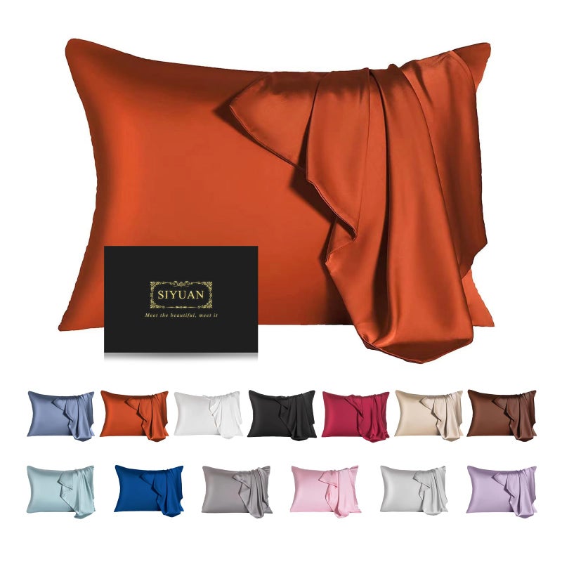 Mulberry Silk Pillowcase for Hair and SkinKing Size Cooling Silk Pillow Case with Hidden ZipperAllergen Proof Dual Sides Soft Breathable Smooth Silk Pillow Cover for WomenKingOrange