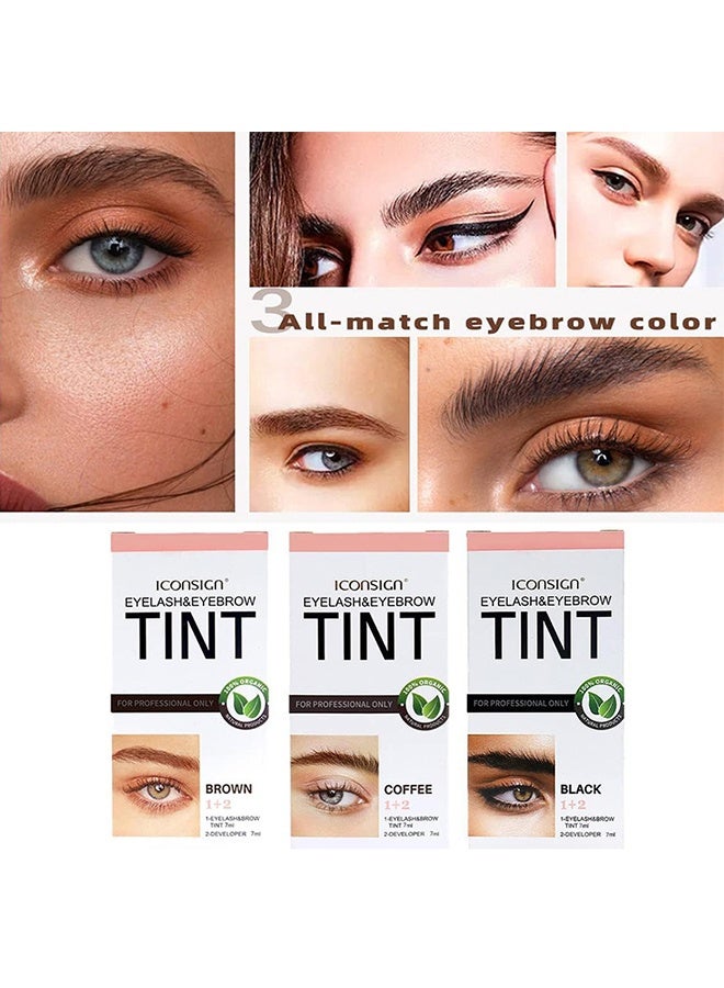 إيكونساين طقم صبغ الرموش والحواجب، 2 في 1 للرموش والحواجب، كريم صبغ الحواجب شبه الدائم، مقاوم للماء وسريع الجفاف، طقم لون للرموش، تركيبة لطيفة لأمان طويل الأمد، مريح وسهل الاستخدام (قهوة) - Image 4