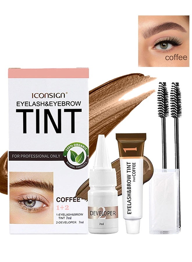إيكونساين طقم صبغ الرموش والحواجب، 2 في 1 للرموش والحواجب، كريم صبغ الحواجب شبه الدائم، مقاوم للماء وسريع الجفاف، طقم لون للرموش، تركيبة لطيفة لأمان طويل الأمد، مريح وسهل الاستخدام (قهوة) - Image 1