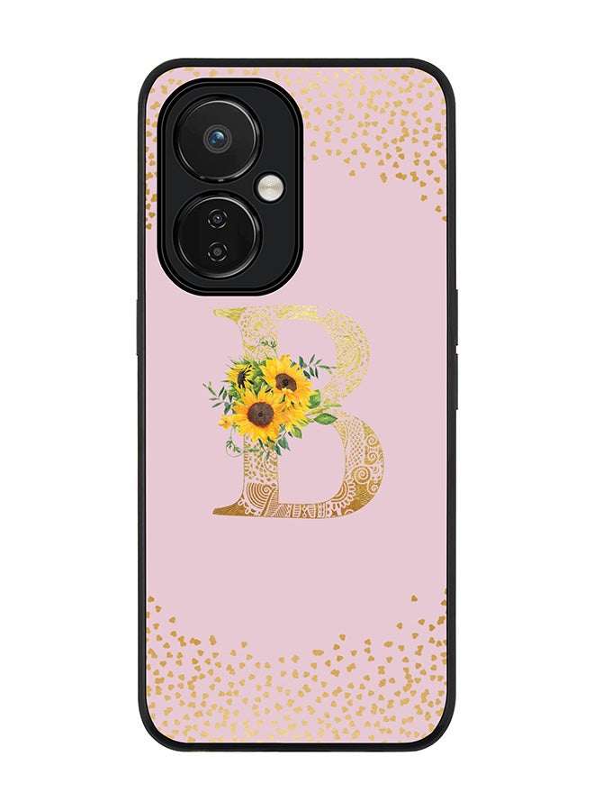 Stylizedd Rugged Black edge case for Nord CE 3 Lite Slim fit Soft Case Flexible Rubber Edges Anti Drop TPU Gel Thin Cover - Custom Monogram Initial Floral Pattern Alphabet - B - Pink - Image 1