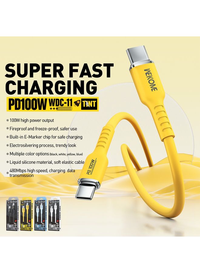 دبليو كيه WK WDC-11 100W USB-C/TYPE-C إلى كبل بيانات سيليكون USB-C/TYPE-C ، الطول: 1.2 متر (أسود) - Image 3