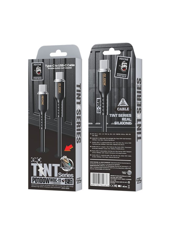 دبليو كيه WK WDC-11 100W USB-C/TYPE-C إلى كبل بيانات سيليكون USB-C/TYPE-C ، الطول: 1.2 متر (أسود) - Image 4