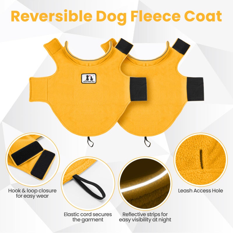 DENTRUN Reversible Dog Coat - Windproof Polar Fleece Vest with Reflective Neck Strips, Hook & Loop Closures, Sleeveless Cold Weather Jacket for Medium Large Dogs (L, Dogs Winter Outerwear) - Image 3