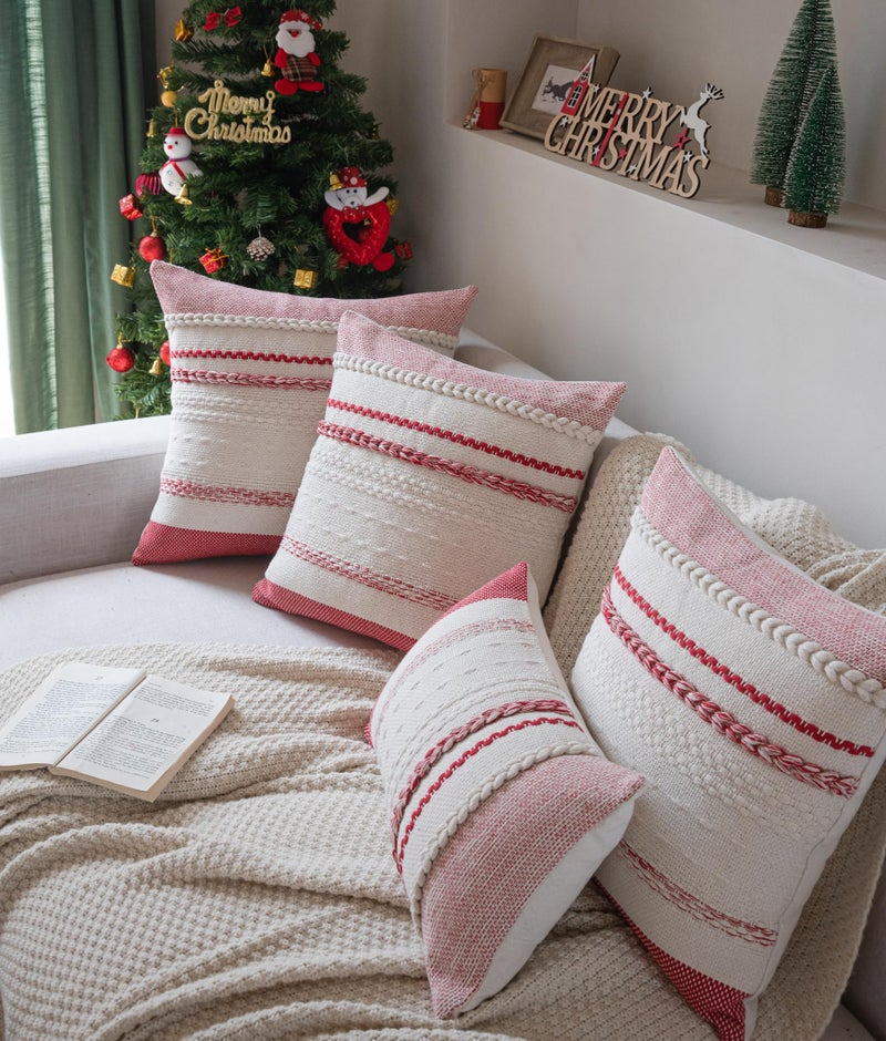 Cethom Christmas Lumbar Pillow Covers 14x36 Inch Long, Red Textured Boho Christmas Decoration Pillow Cases for Farmhouse Home Decor, Accent Cushion Cover for Sofa, Bed, Living Room, Bedroom, Pack of 1 - Image 4