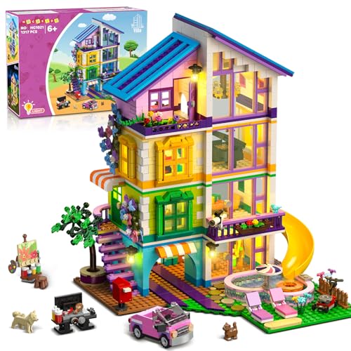 HOGOKIDS Girls House Building Set with LED Light 1317 PCS Friends Villa Block Toy with Car and Pool Garden 4 Floor Building Kit for Role Play Birthday Gift for Girls Boys Kids Ages 814 - Image 1