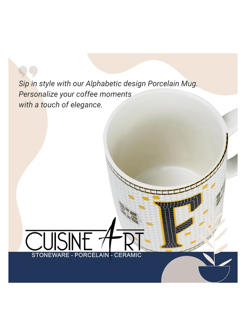 Cuisine Art Cuisine Art Letter F Printed Porcelain Ceramic Tea Coffee Mug 300ml - Stylish and Durable Mug for Hot Beverages