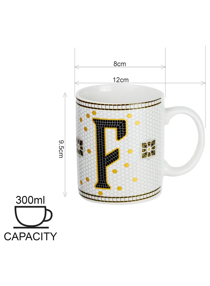 Cuisine Art Cuisine Art Letter F Printed Porcelain Ceramic Tea Coffee Mug 300ml - Stylish and Durable Mug for Hot Beverages