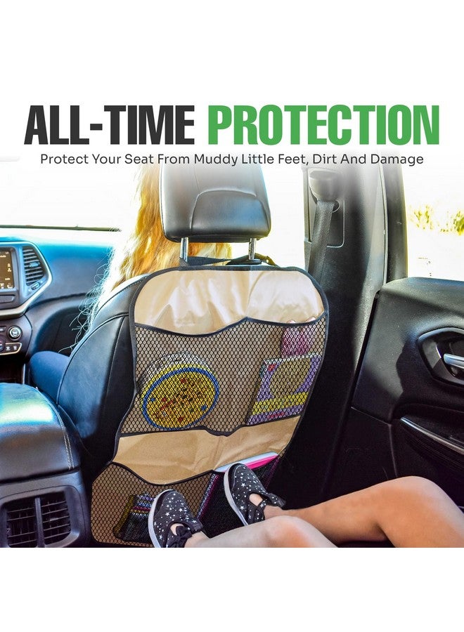 lebogner Back Seat Cover for Kids + 4 Pocket Storage Organizer, 2 Pack Kick Mats Backseat Protector, Car Accessories Waterproof Kick Guard for Vehicles to Protect from Dirt, Mud & Scratches, Beige - Image 2