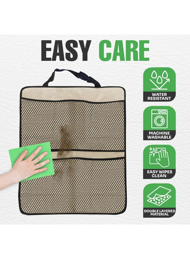 lebogner Back Seat Cover for Kids + 4 Pocket Storage Organizer, 2 Pack Kick Mats Backseat Protector, Car Accessories Waterproof Kick Guard for Vehicles to Protect from Dirt, Mud & Scratches, Beige - Image 4