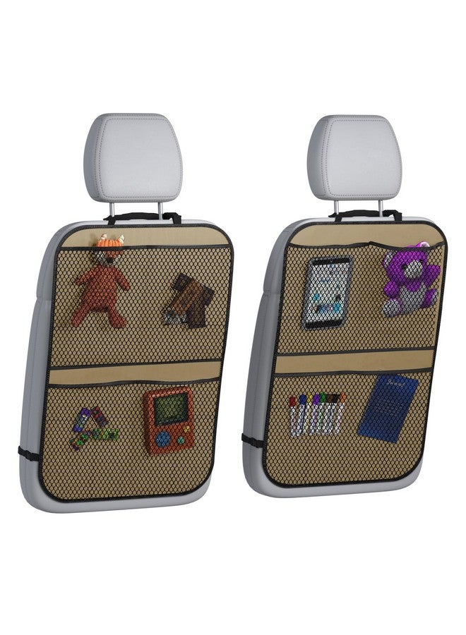 lebogner Back Seat Cover for Kids + 4 Pocket Storage Organizer, 2 Pack Kick Mats Backseat Protector, Car Accessories Waterproof Kick Guard for Vehicles to Protect from Dirt, Mud & Scratches, Beige - Image 1