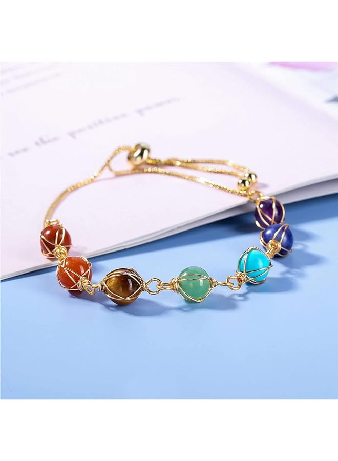 erorex Chakra Bracelets For Women 8Mm Yoga Beaded Bracelets For Boys Girls Mens Adjustable 7 Chakras Crystals And Healing Stones Bracelets 14K Gold Wire Wrapped - Image 5