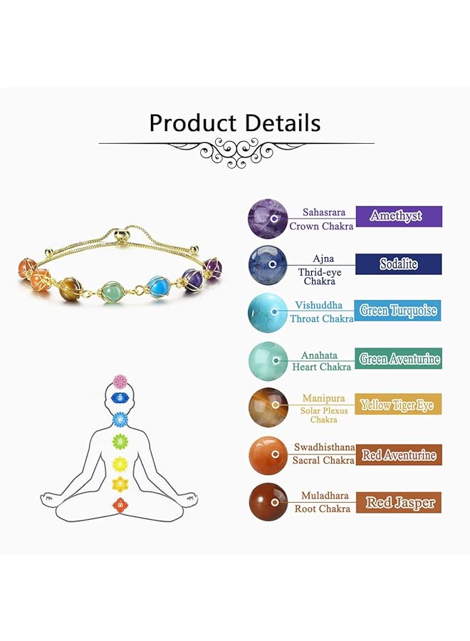 erorex Chakra Bracelets For Women 8Mm Yoga Beaded Bracelets For Boys Girls Mens Adjustable 7 Chakras Crystals And Healing Stones Bracelets 14K Gold Wire Wrapped - Image 2