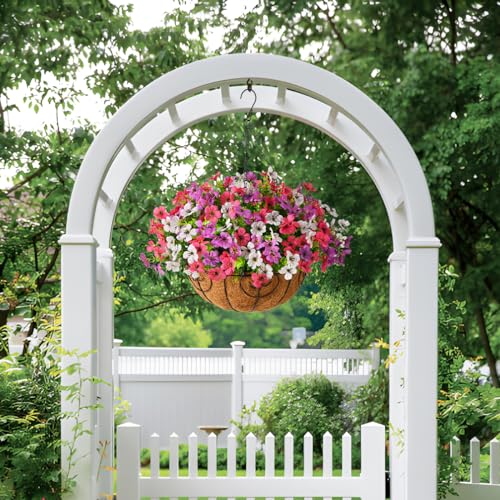 ZFProcess Artificial Faux Hanging Plants Flowers Basket for Outdoor Spring Summer Decoration,Fake Silk Daisy in Planter Realistic UV Resistant for Outside Home Porch Patio Balcony Yard(Purple White Rose) - Image 4