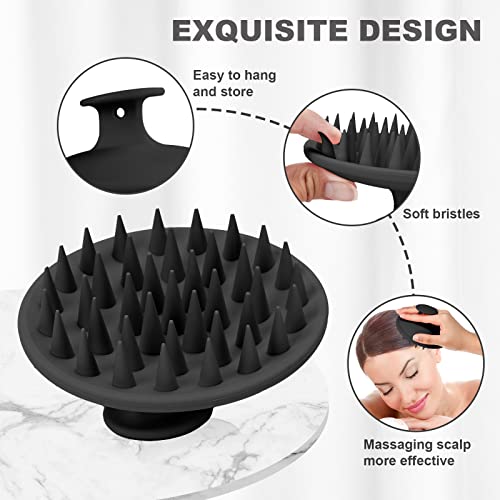 Meartchy Silicone Scalp Massager Shampoo Brush, Scalp Brush for Hair Growth & Dandruff Removal, Hair Scrubber Scalp Stimulator Exfoliator Brush with Soft Bristles for Wet Dry Scalp Care (Black) - Image 3