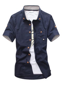 Slim Version Handsome Standing Collar Short-sleeved Jacket Men Blue