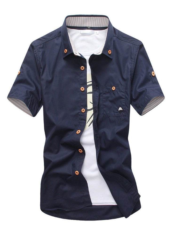 Generic - Slim Version Handsome Standing Collar Short-sleeved Jacket Men Blue - Image 1