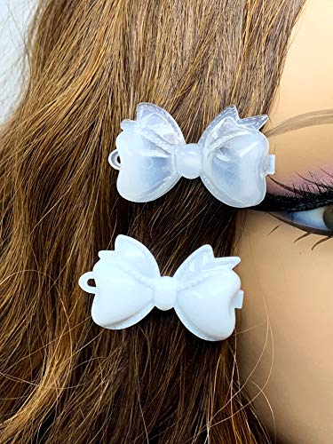 Tara Girls Self Hinge Plastic Bow Hair Barrettes Selection (CLEAR WHITE RIBBON) - Image 5