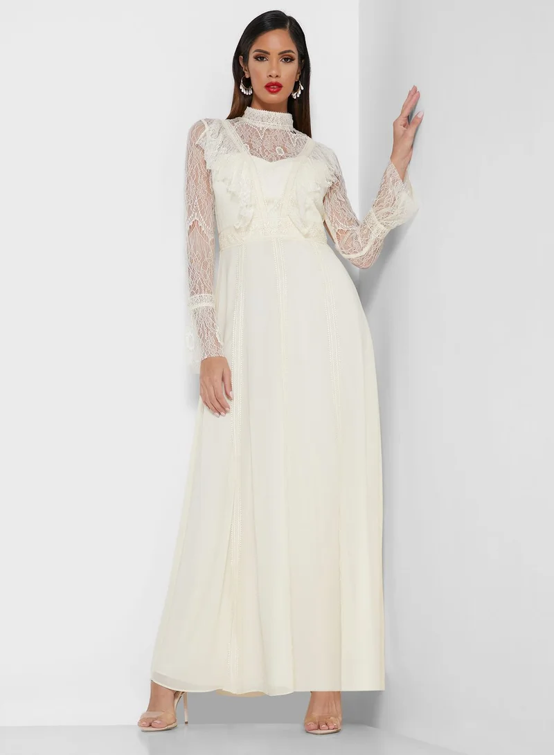True Decadence High Neck  Mesh Sleeve Dress