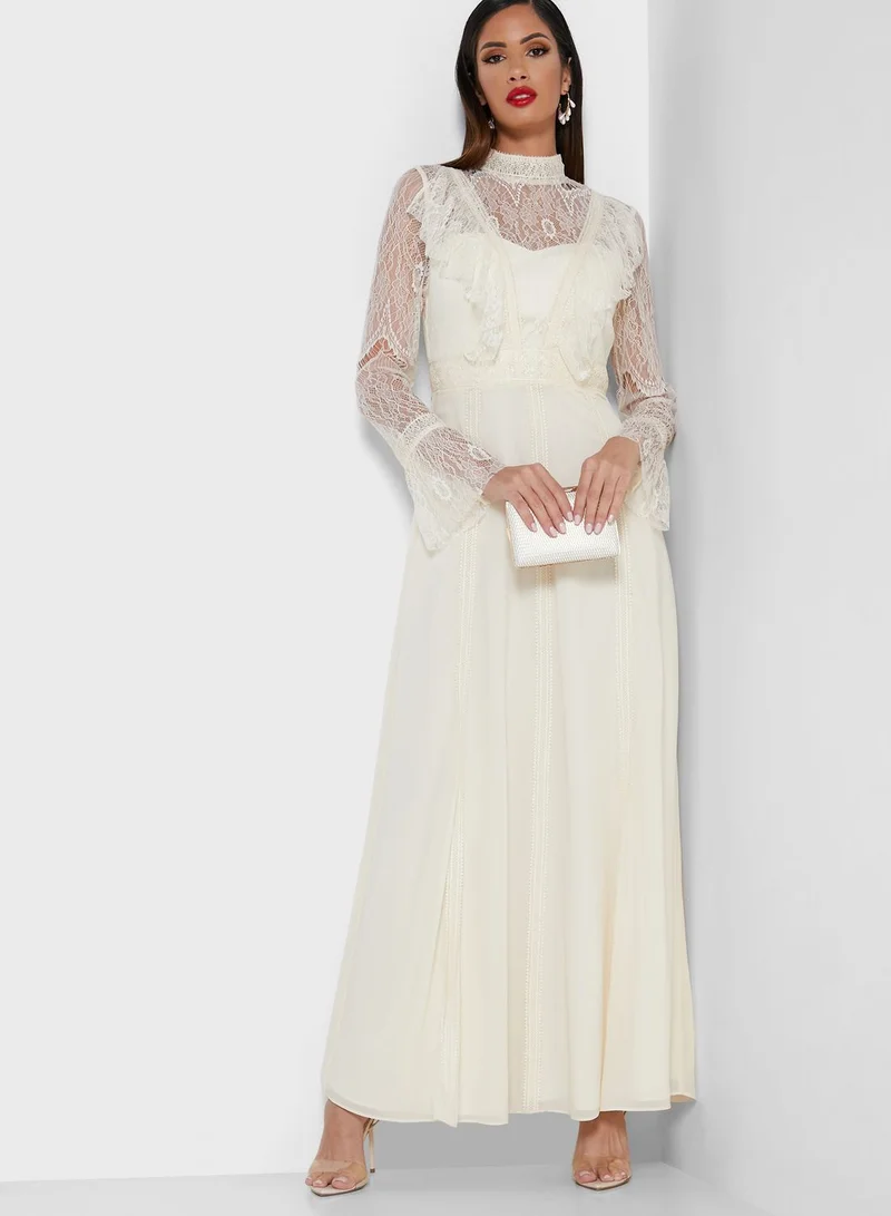 True Decadence High Neck  Mesh Sleeve Dress