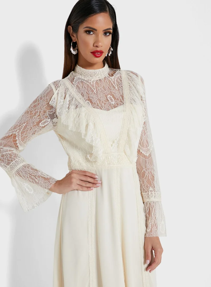 True Decadence High Neck  Mesh Sleeve Dress