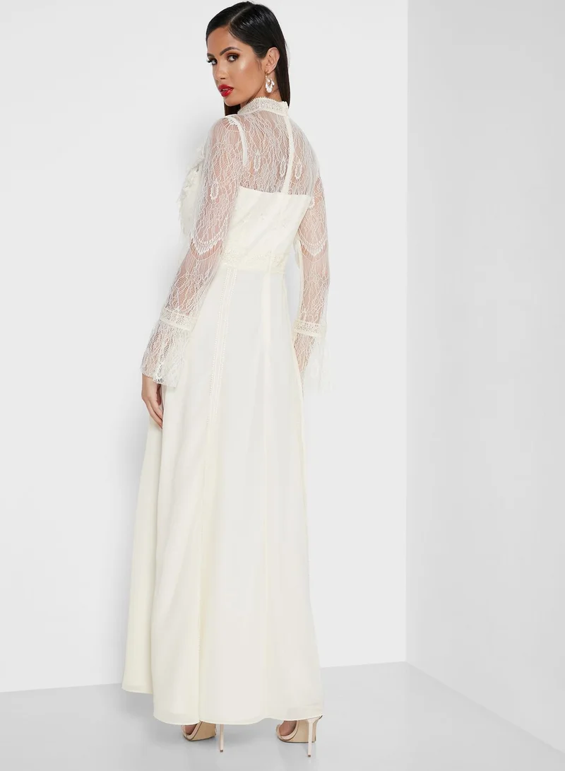 True Decadence High Neck  Mesh Sleeve Dress