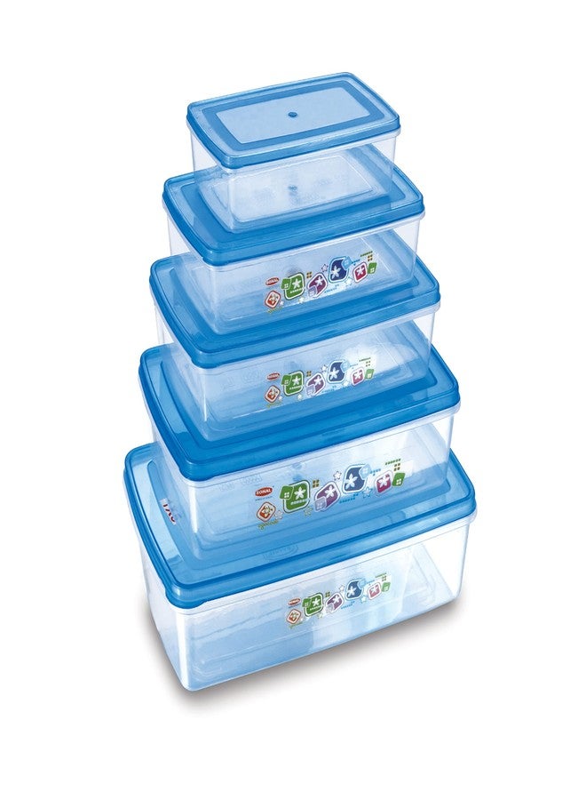 Sonal - Bio Fresh Multipurpose Rectangle Plastic Container Set - 300ml, 500ml, 900ml, 1500ml, 2500ml - Air Tight, Dishwasher Safe - Modern, Versatile - Food Storage - Image 1